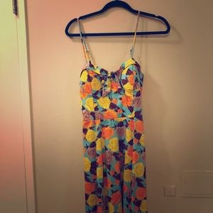 Blue yellow orange flower dress
